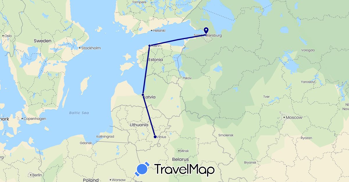TravelMap itinerary: driving in Estonia, Lithuania, Latvia, Russia (Europe)